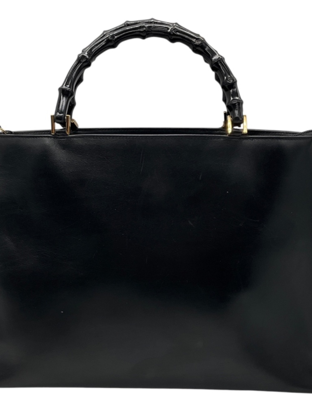 GUCCI VINTAGE BLACK LEATHER BAMBOO HANDLE TOTE HANDBAG
